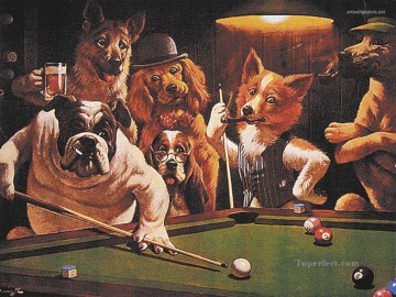 Animal Painting - Perros jugando al billar